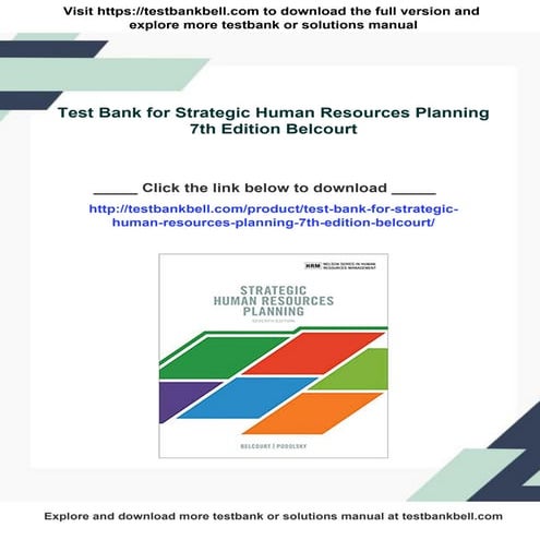 Test Bank for Strategic Human Resources Planning 7th Edition Belcourt | PDF