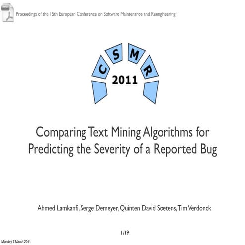 Comparing Text Mining Algorithms for Predicting the Severity of a ...