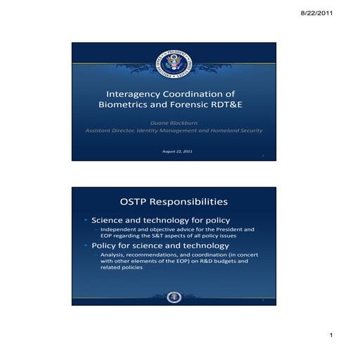 Interagency Coordination of Biometrics and Forensic RDT&E