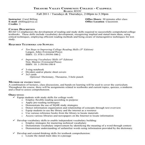 2011 fall tvcc read 12 course syllabus