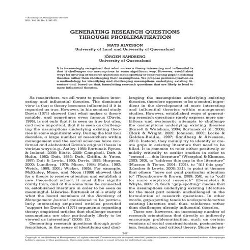 2011 generating research questions through problematization amr tx 8 | PDF