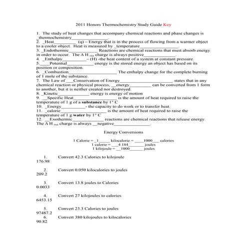 2011 hr thermo study guide key