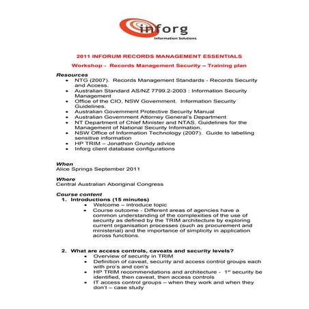 2011 inforum records management essentials   security workshop agenda