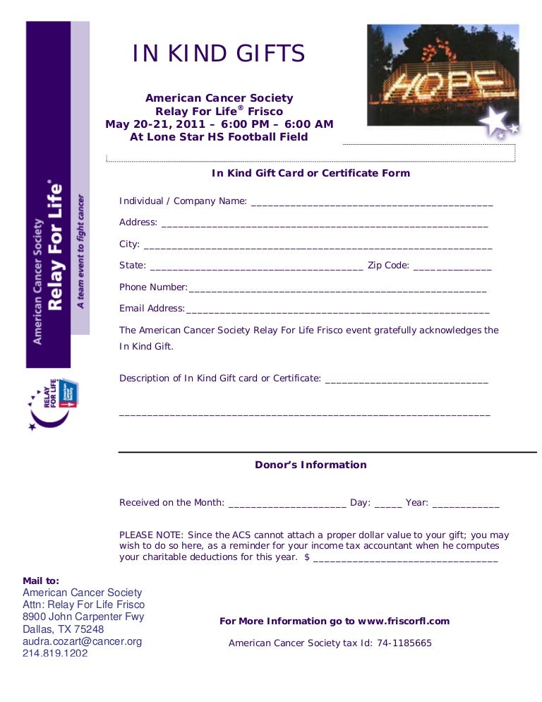 In Kind Donation Form