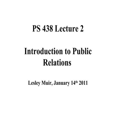 2011 Lecture Introduction to PR | PPT