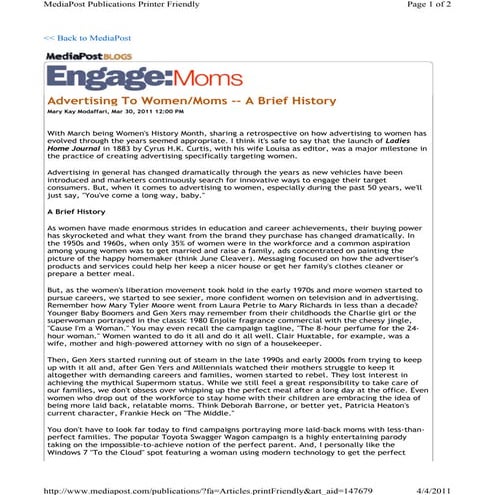 2011 march mary kay media post article advertising to women_moms