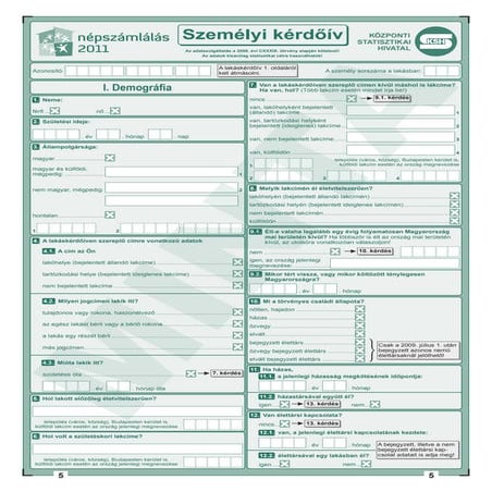 Népszámlálás 2011 Magyarország - személy kérdőív