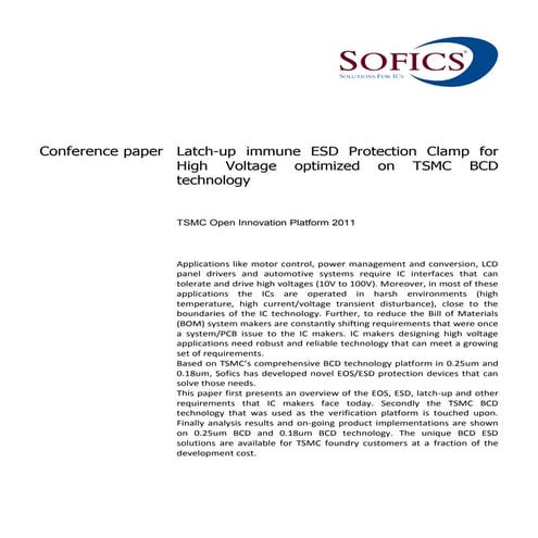 2011 Latch-up immune ESD Protection Clamp for High Voltage optimized on TSMC ...