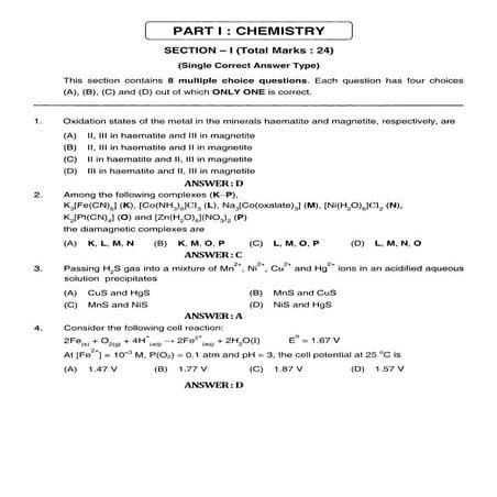 IIT-JEE Advanced 2011 Question Paper 2 | PDF