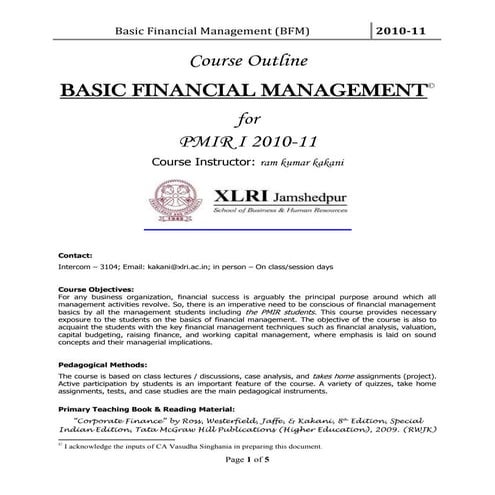 2011 pmir bfm course outline PDF