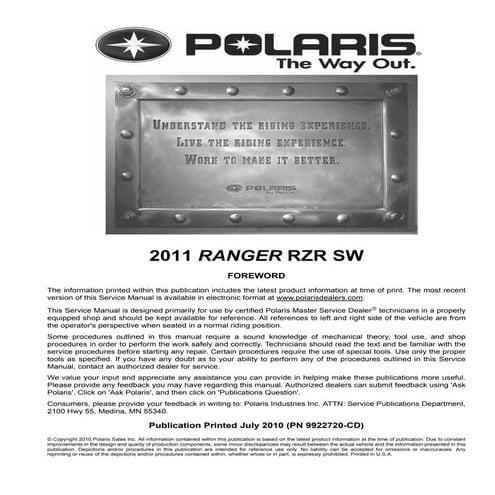 2017-2018 Polaris Ranger Service Manual | Screw | Manual Transmission