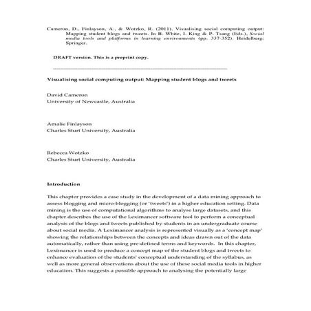 Visualising social computing output: Mapping student blogs and tweets