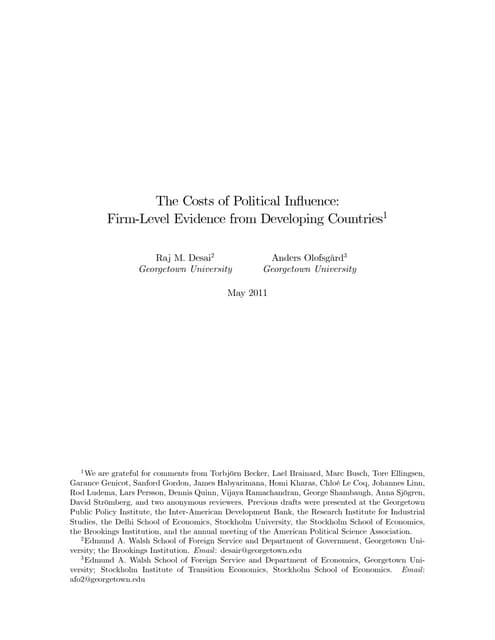 The Costs of Political Influence: Firm-Level Evidence from Developing Countries