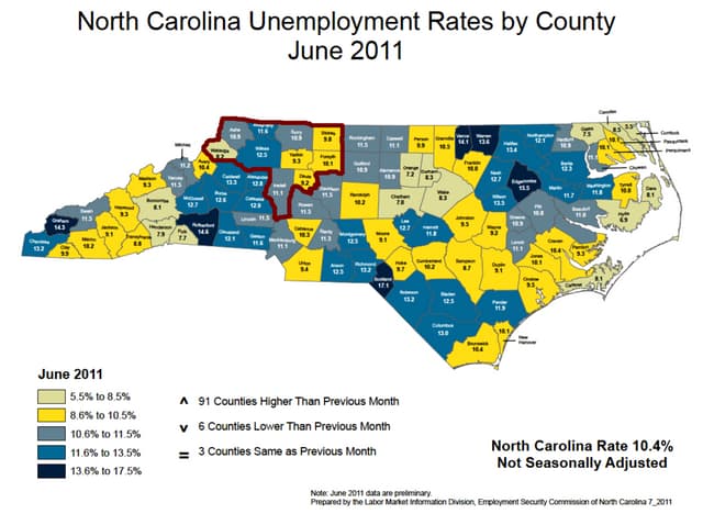 2011 Unemployment rates by County