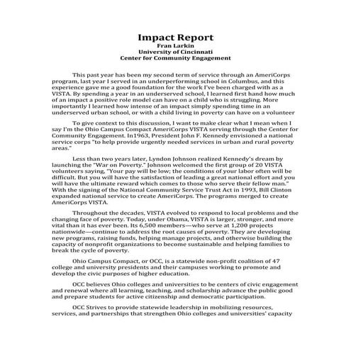 2011 Heidelberg University Ohio Campus Compact VISTA Report | PDF