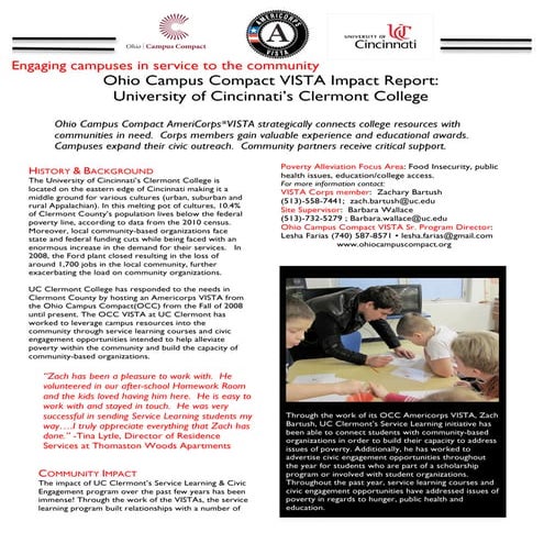 2011 University of Cincinnati Clermont Ohio Campus Compact VISTA Report