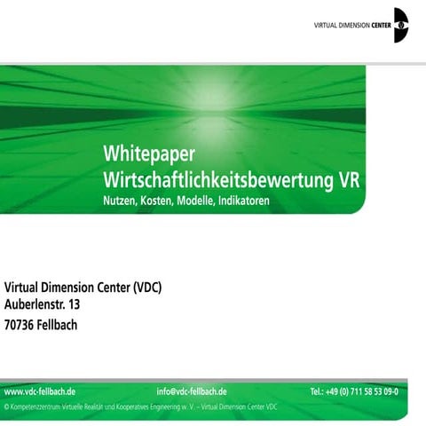 Wirtschaftlichkeits-Bewertung von Virtual Reality: VDC-Whitepaper 