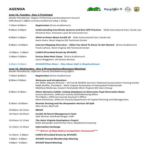 WVAGP/EPan GIS Event Agenda 2011