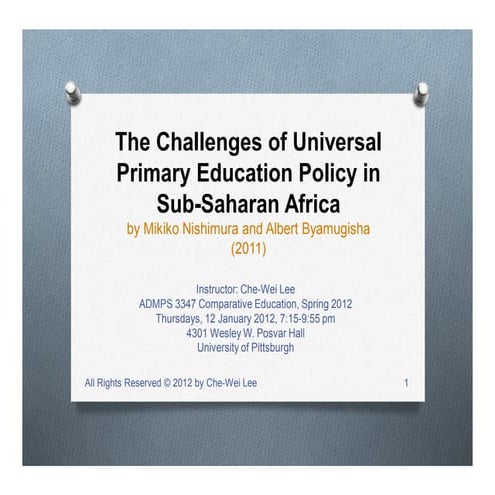 The Challenges of Universal Primary Education Policy in Sub-Saharan ...