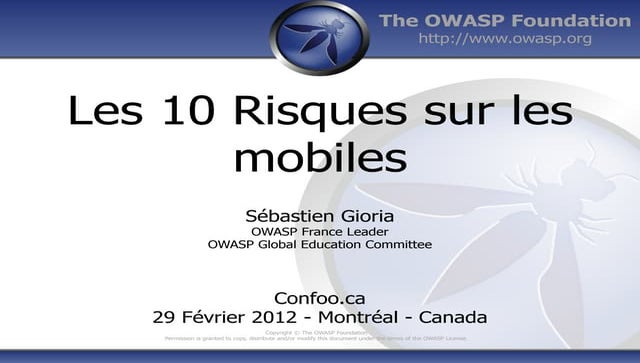 OWASP Mobile Top10 -  Les 10 risques sur les mobiles