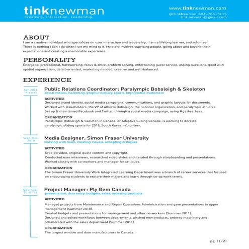 June 2012 Resume - Tink Newman
