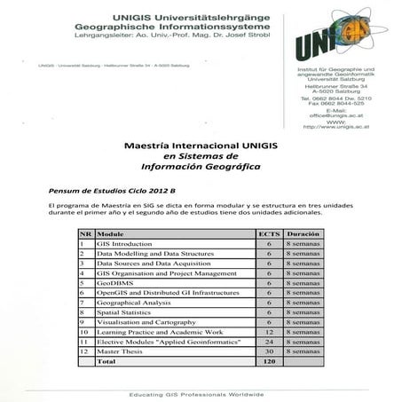 Plan de Estudios Maestría en SIG de UNIGIS