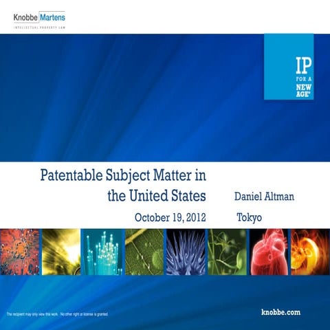 Patentable Subject Matter in the United States