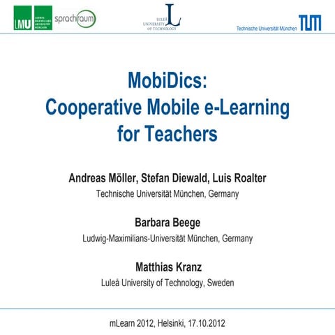 MobiDics: Cooperative Mobile e-Learning for Teachers