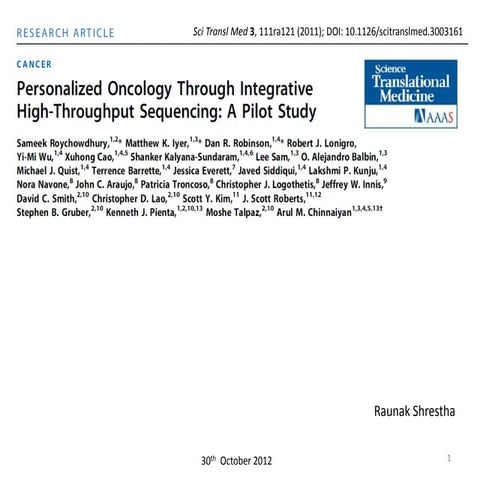 Personalized Oncology Through Integrative High-Throughput Sequencing: