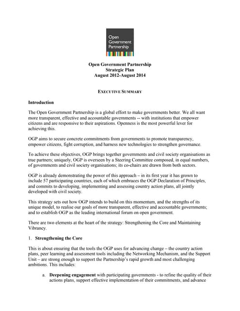 Open Government Partnership Strategic Plan: Your Comments?