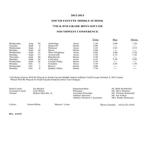 Middle school roster | PDF