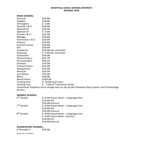 2012 2013 school fees