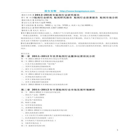 2012 2016年贴剂行业研究报告