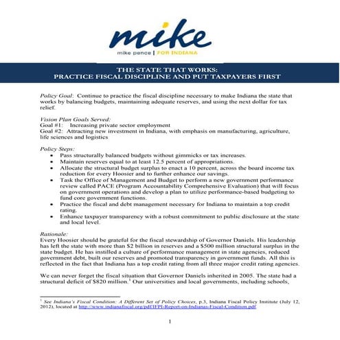 Pence Tax Cut White Paper