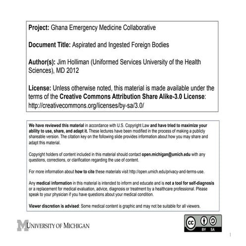 GEMC: Aspirated and Ingested Foreign Bodies: Resident Training | PDF