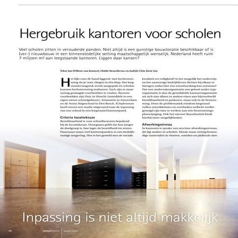 Hergebruik kantoren voor scholen