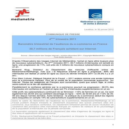 BArometre ECommerce Fevad 4e trimestre 2011