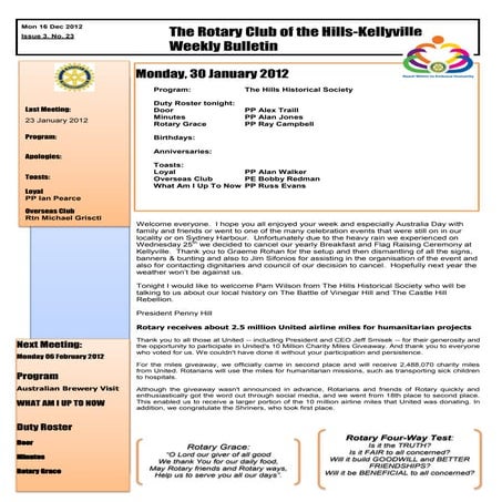 Weekly Bulletin 30 January 2012