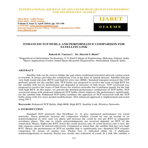 PERFORMANCE EVALUATION OF SELECTED E2E TCP CONGESTION CONTROL MECHANISM ...