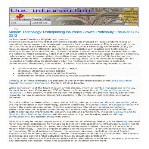 201205 The Intersection: Technology and Insurance