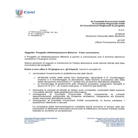 Progetto Alfabetizzazione Motoria Fase conclusiva 2012