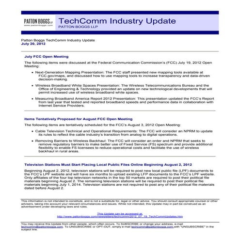 TechComm Industry Update - July 20, 2012