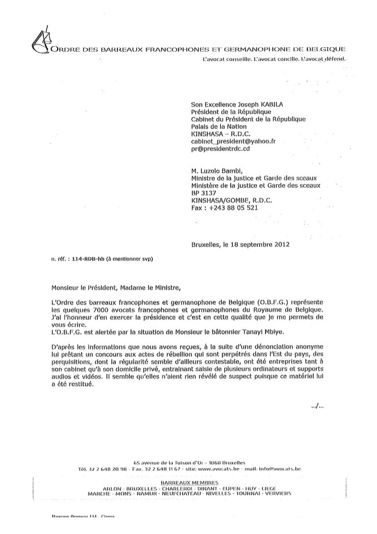 lettre de lobfg au president kabila
