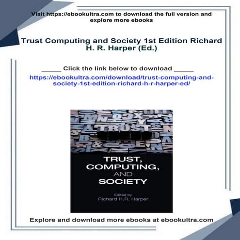 Trust Computing and Society 1st Edition Richard H. R. Harper (Ed.) | PDF