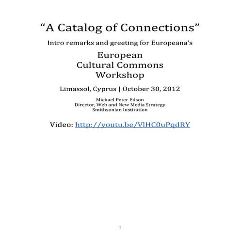 European Cultural Commons Workshop, Introductory Remarks (transcript)