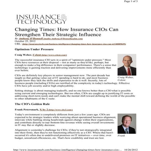 201210 Insurance and Technology: Changing Times- How CIO's Can Increase Influ...