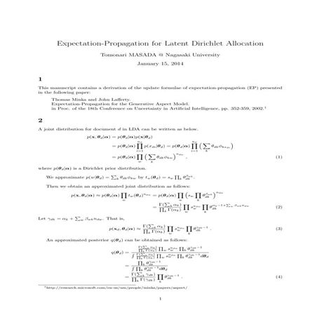 A Note on Expectation-Propagation for Latent Dirichlet Allocation