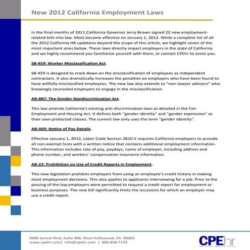 2012 california employment laws