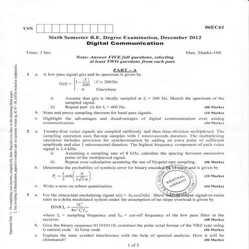 6th Semester Electronic and Communication Engineering  (2012-December) Questi...