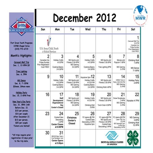 2012 December Calendar